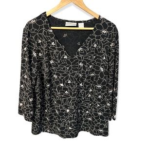 Worthington pretty surplice cut graphic floral long sleeve top #M3